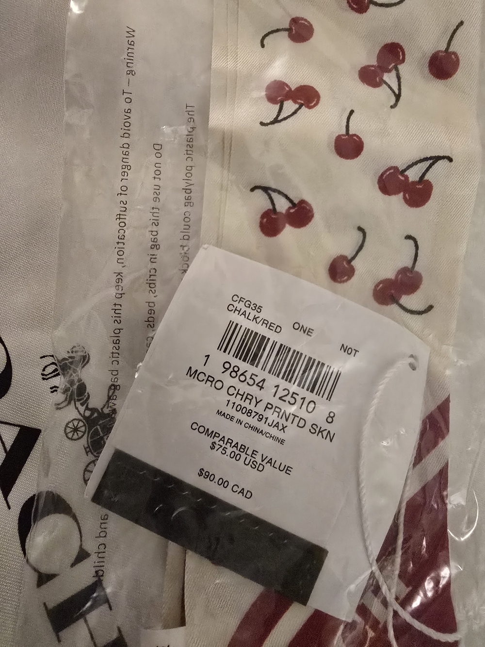 Coach Cherry-Print Skinny Scarf - Cream/Red - Picture 2 of 3